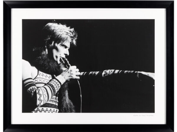 David Bowie black and white framed print from Hard Rock Las Vegas, 44x34 inches, photo by Neal Preston